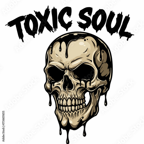 Grunge Style Detailed Skull with Dripping Paint T Shirt Design