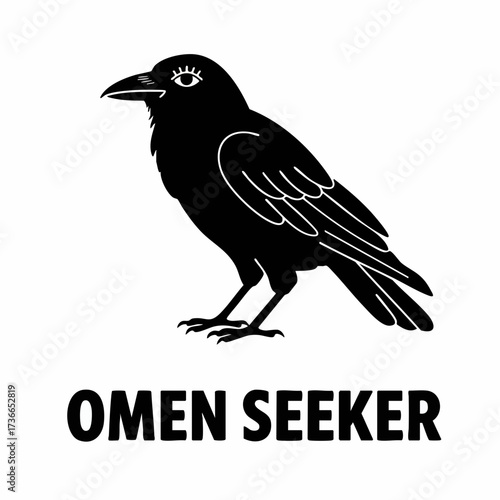 Silhouette Illustration Raven Bird Standing Side View Omen Seeker Graphic