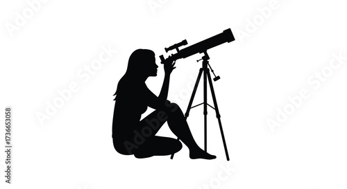 Silhouette of a person looking through a telescope at night for stargazing exploration