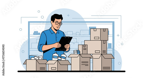 Efficient Inventory Management and Processing Concept Illustrated in Modern Color Tone