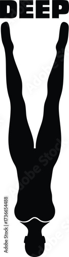 Silhouette a swimmer diving with the word D E P deep water