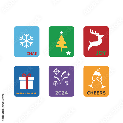 A set of flat‑designed Christmas and New Year gift tags