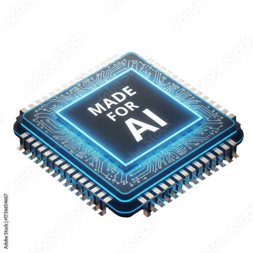 Ai processor chip isolated on transparent background