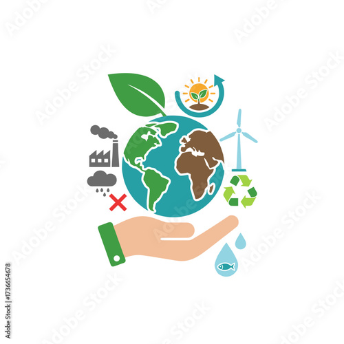 Illustration for Earth Day depicting ecology, environmental issues, and conservation, designed as a vector concept suitable for graphic and web design, business presentations, marketing, and print