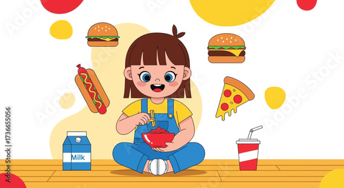 Delighted Young Child Enjoying a Delicious Fast Food Meal Full Of Joy And Happiness