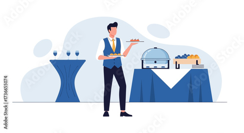 Elegant Catering Service Illustration Serving Gourmet Buffet Delicacies To Guests Successfully