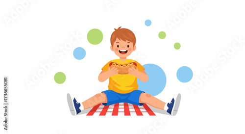 Delighted Young Person Relishes a Hot Dog During a Sunny Outdoor Picnic