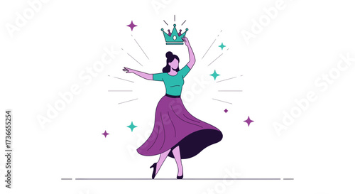 Elegant Illustration Of A Woman Holding a Crown Representing Confidence, Victory, And Success
