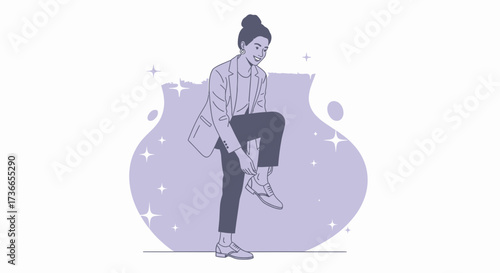 Elegant Lady Correcting Her Shoes, Set To Commence A New Day With New Opportunities
