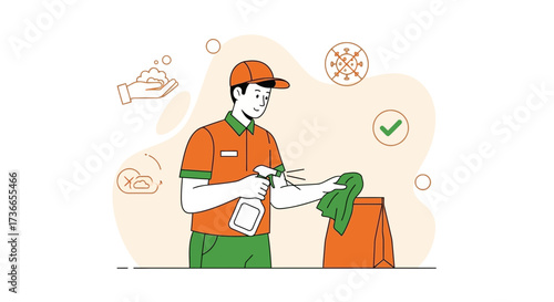 Delivery Person Sanitizing Package with Anti-Bacterial Agents, Hygiene and Cleanliness