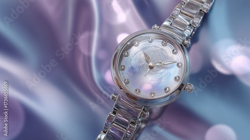 Business and Career Development growth concept with a luxurious silver wristwatch on a soft gradient background
