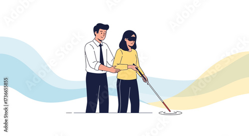 Empathy And Aid: Illustration Of Assistance Provided To A Visually Impaired Individual