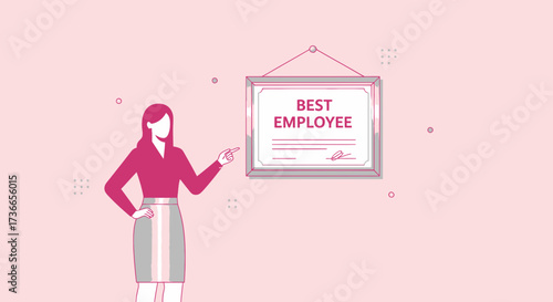 Employee Recognition: Woman Indicates Award, Bestowing High Praise For Hard Work and Dedication