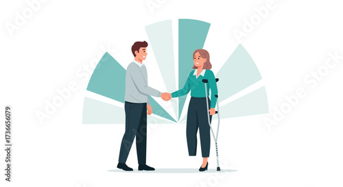 Disabled Woman Shaking Hands With Man in Support and Understanding, Disability Inclusion