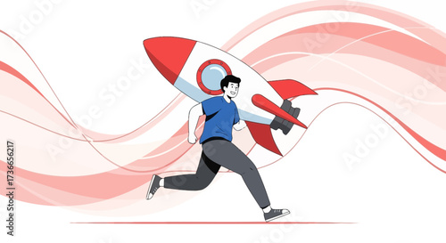 Energetic Individual Propelling Forward With Rocket Fuel For A Venture Into Space And Success
