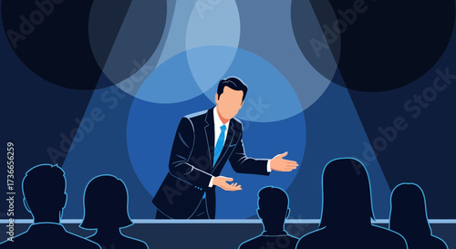 Energetic Presenter at A Business Conference Engages Audience with Visual Presentation
