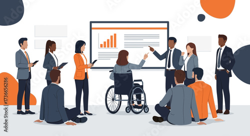 Diverse Business Team Collaboration in a Meeting, Inclusive of People with Disabilities