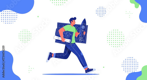 Energetic Professional Races With Blueprint And Rocket Plans For Technological Advancement