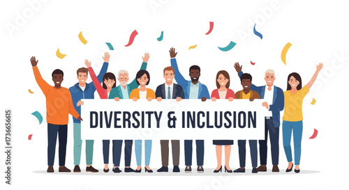 Diverse group of people celebrating inclusion and diversity in a professional setting