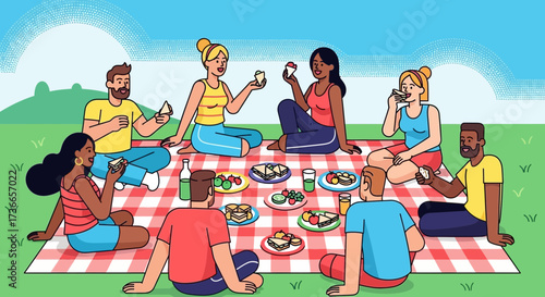 Enjoying A Relaxing Afternoon: Friends Gathering Together For A Delightful Picnic
