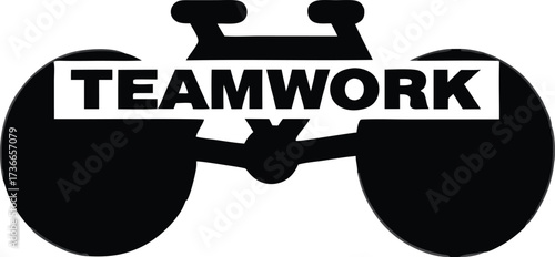 Silhouette tandem bicycle with text teamwork bike ride