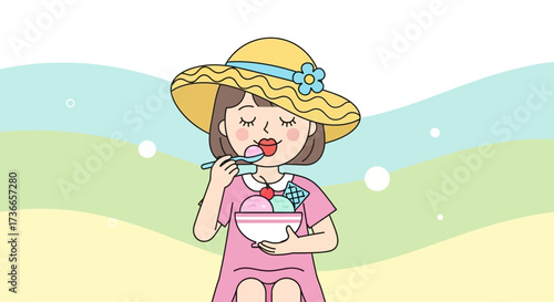 Enjoying Sweet Treats: A Delightful Summer Day with Smiling Girl and Ice Cream