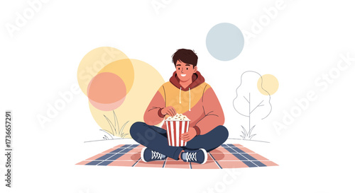 Enjoying The Outdoors With Popcorn And Relaxation On A Picnic Mat