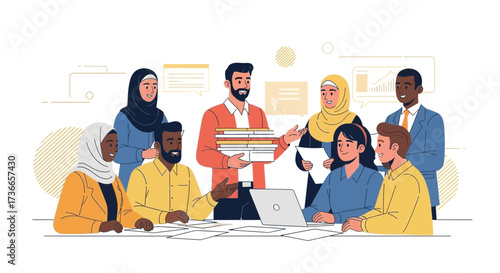 Diverse team of multi-ethnic people collaborating in a meeting, sharing ideas