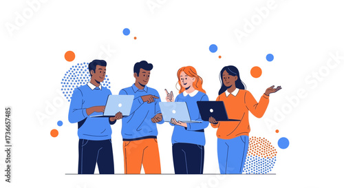Diverse Team Working Together on Laptops in a Modern Collaborative Environment