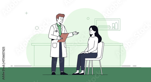 Doctor Consulting With Patient in Modern Medical Illustrated Style for Health Checkup