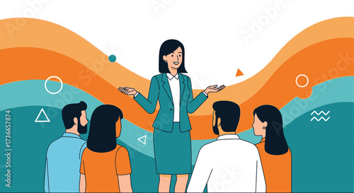 Dynamic Presentation Involving Team With Abstract Background And Illustrative Elements