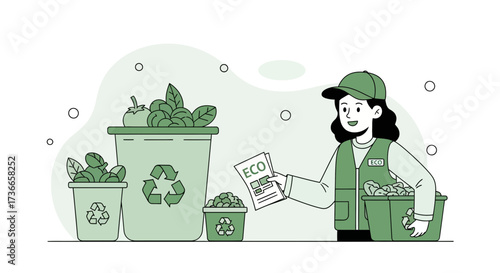 Eco-Conscious Individual Sorting and Recycling Green Waste Materials to Preserve Nature