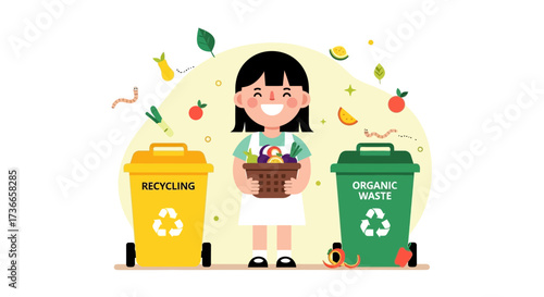 Eco-Conscious Kid: Sorting Recycling And Organic Waste For Environmental Preservation
