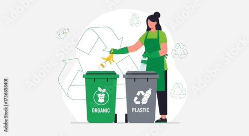 Eco-Conscious Woman Sorting Garbage, Demonstrating Recycling and Waste Management Procedures