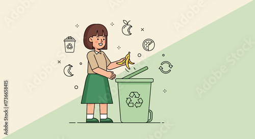 Eco-Conscious Young Person Recycling Food Waste Illustration Showing Responsible Practices
