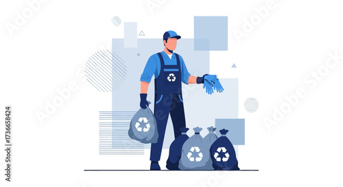 Eco-Conscious Worker Ready For Waste Recycling And Keeping The Environment Clean