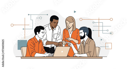Expert Team At A Table Discussing Computer Work And Data Visualization in a Session