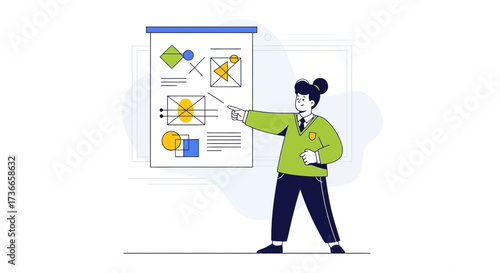 Explaining Complex Subjects: A Person Demonstrating Visual Data With Style