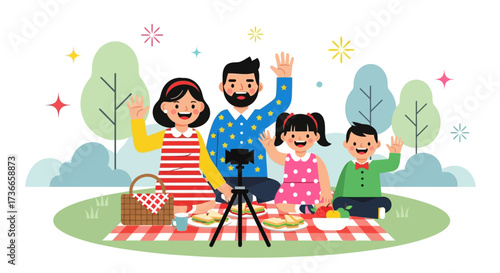 Family Enjoying A Relaxed Picnic Day Together Smiling Happily In Nature's Beauty Enjoyment