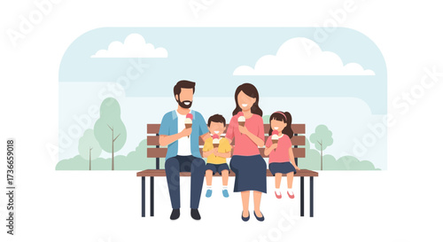 Family Enjoying Ice Cream Together In Park During The Summer Season Fun