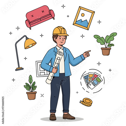 Skilled architect or interior designer offering comprehensive design solutions for residential and commercial spaces, visualizing creative concepts and project planning.