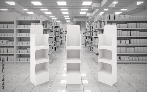 Blank black and white greyscale supermarket FSDU unit mockup 3d render