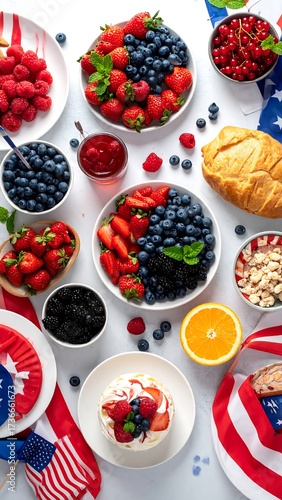 Patriotic fruit and bread spread