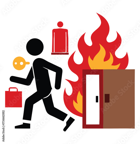 Vector art of silhouette of a man running with flames erupting from his head