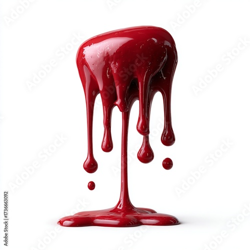 Red dripping paint isolated on a transparent background as a bold art element