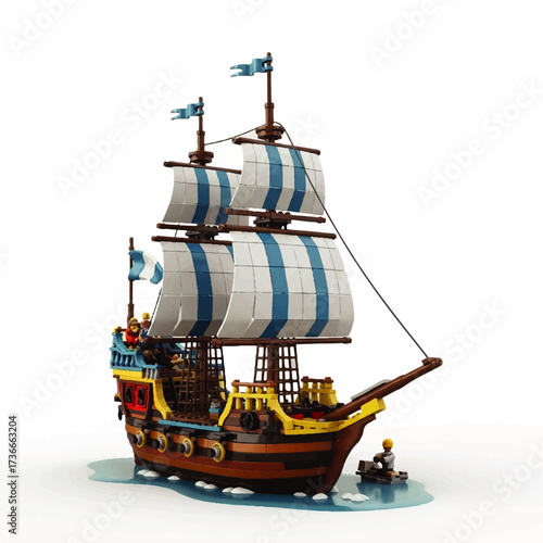Nautical Adventure Detailed Pirate Ship Model with Rigging and Flags