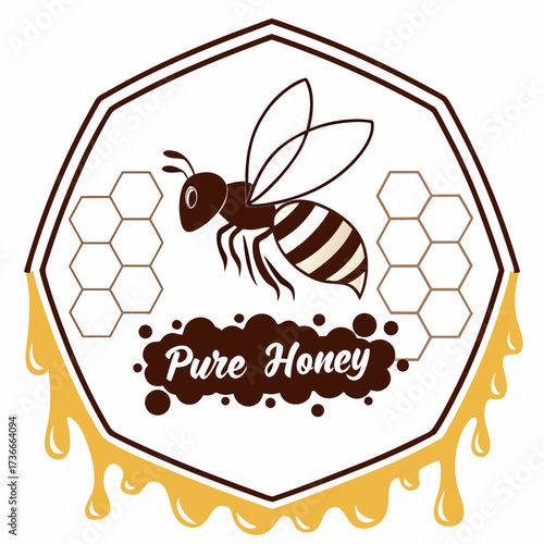 Promote Your Brand with this Honeycomb and Bee Illustration for Natural Sweetener, Perfect for Packaging and Labels of Organic Honey Products