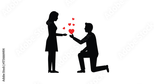 Man proposing to woman with flowers silhouette romance proposal love relationship celebration