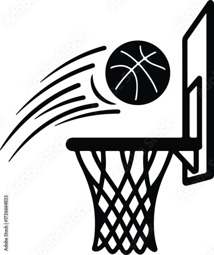 Illustrator Vector Basketball going through hoop with motion trail silhouette