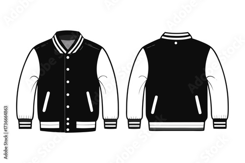 Front and back view of a stylish varsity jacket isolated on white background perfect for showcasing your designs and logos